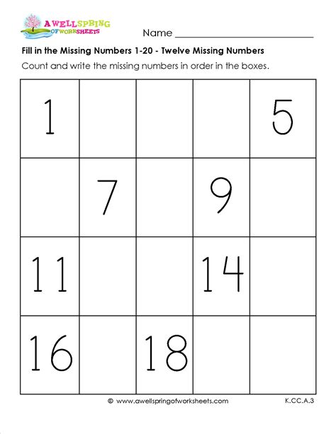 Fill In The Missing Numbers 1 20 Worksheets
