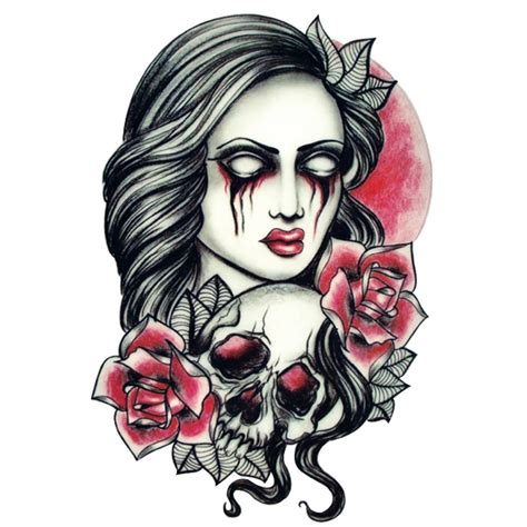 Yeeech Temporary Tattoos Sticker For Women Men Blind Lady Skull Rose