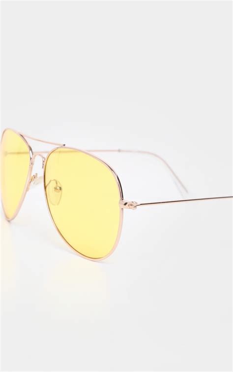 Yellow Lens Aviator Sunglasses Accessories Prettylittlething Il