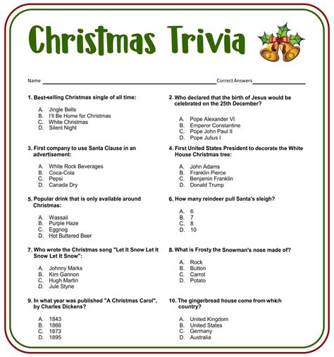 Free Printable Christmas Trivia Christmas Trivia Game Printable For