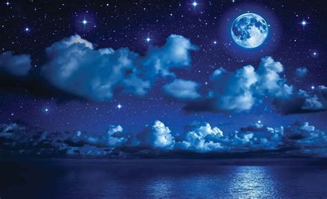 Sky Moon Clouds Stars Night Sea Wall Paper Mural Buy At Europosters