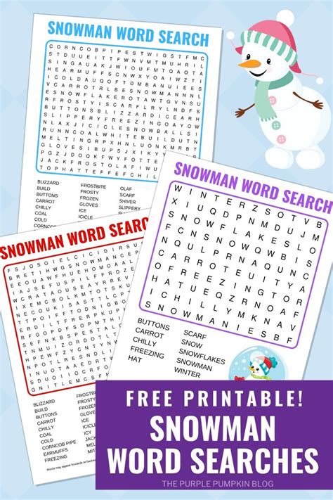 Nine Free Printable Snowman Word Search Puzzles Easy Medium Hard