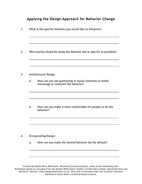 Design Approach For Behavior Change Worksheet