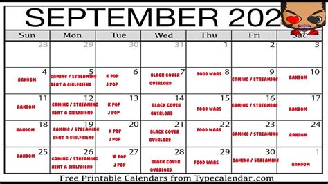 September Schedule Youtube