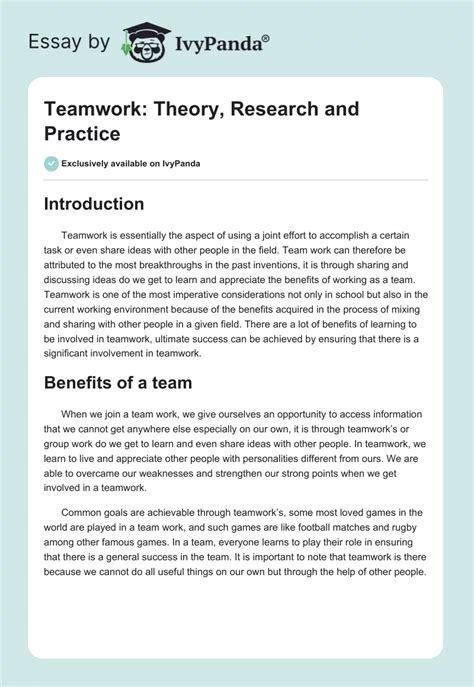 Teamwork Theory Research And Practice 568 Words Essay Example