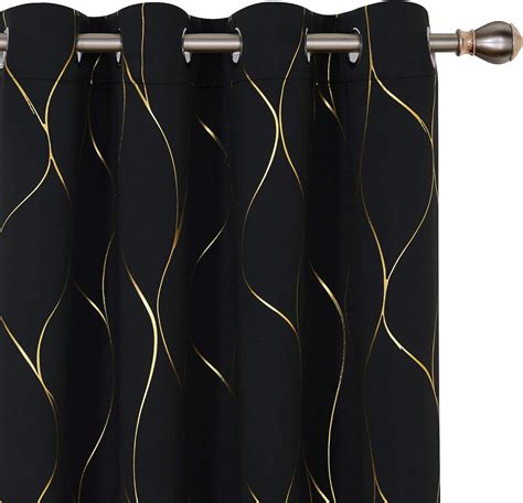 Deconovo Blackout Curtains Gold Wave Foil Printed Curtains Thermal