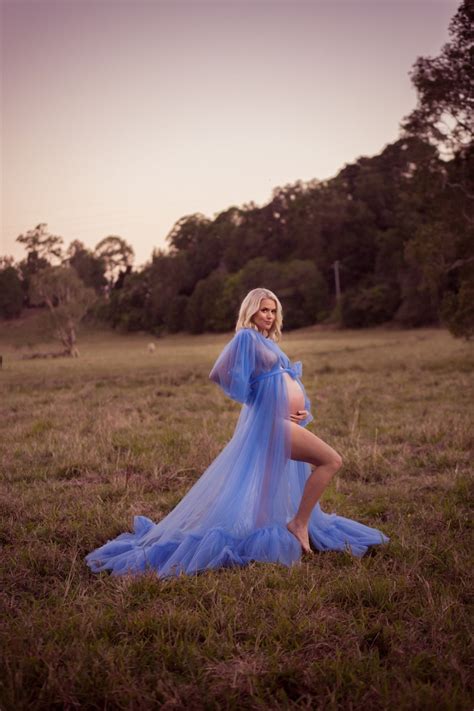 Long Sleeves Blue Tulle Maternity Dress Photo Shoot Photo Etsy
