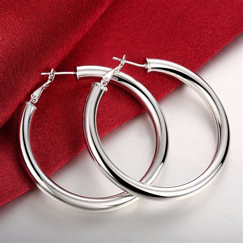 Buy Amourjoux Fashion 5cm Thick Big Round Polished Silver Plated Hoop Earrings