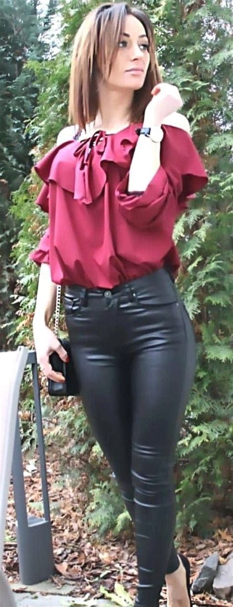 Lederlady ️ Leather Outfit Wet Look Leggings Leather Look Jeans