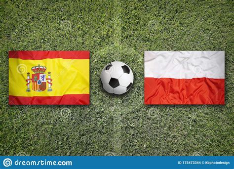 The event takes place on 22/06/2021 at 15:45 utc. Spain Vs. Poland Flags On Soccer Field Stock Photo - Image ...