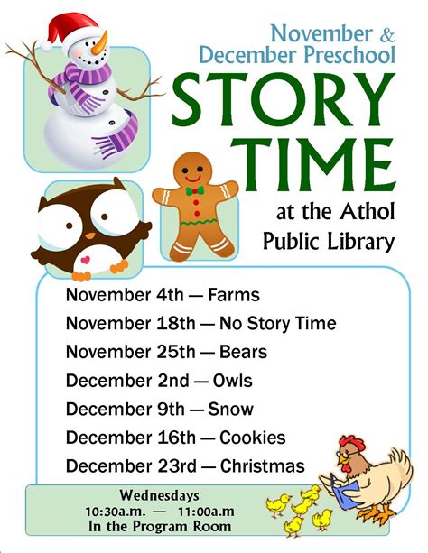 November And December Story Times Library Activities Library