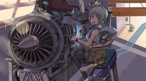 Download 1920x1080 Anime Girl Mechanic Engine Repair Smiling