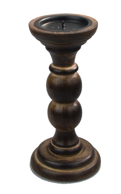 Wooden Pillar Candle Holder 20cm Tall Uk