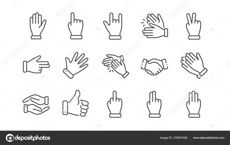Hand Gestures Line Icons Handshake Clapping Hands Victory Linear Set Vector Stock Vector