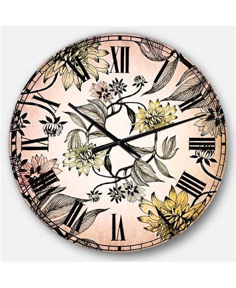 Designart Floral Oversized Round Metal Wall Clock And Reviews Clocks