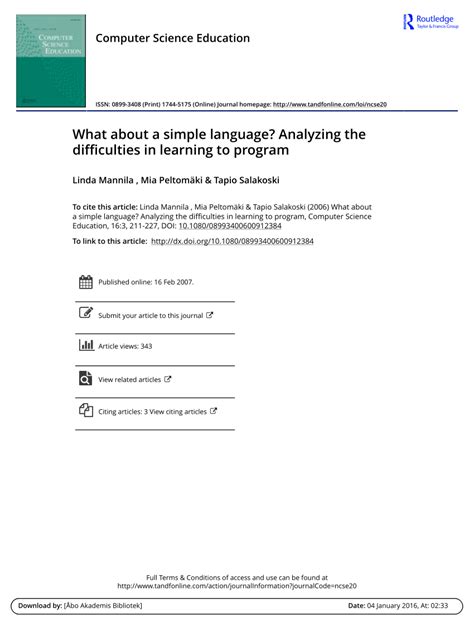 Pdf What About A Simple Language Analyzing The Difficulties In Learning To Program