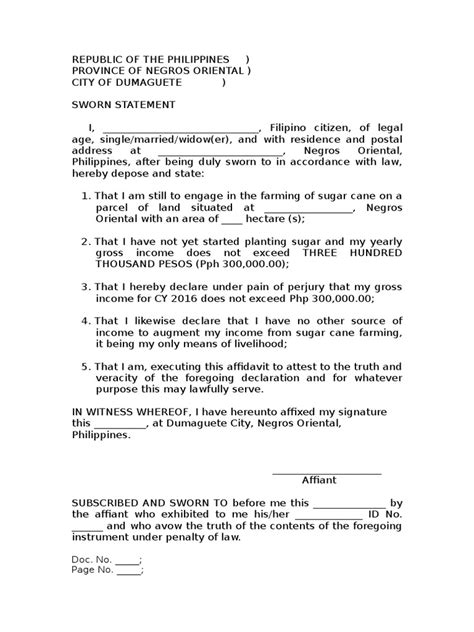 Template For Sworn Statement