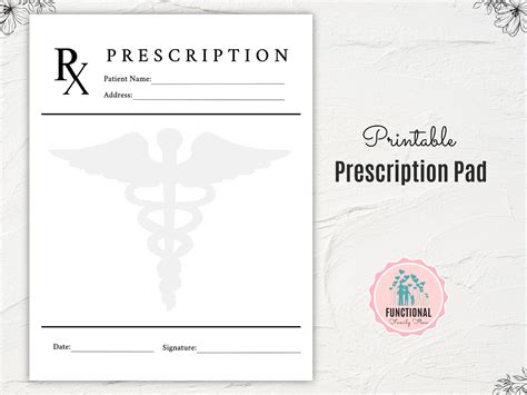 Blank Prescription Pad Printable Prescription Pad Page Rx Etsy