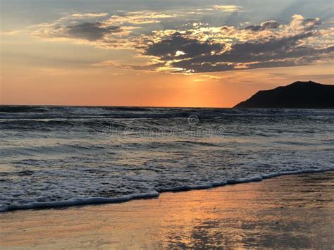 Sunset Over Adriatic Sea Inalbania Beautiful View Card Stock Photo