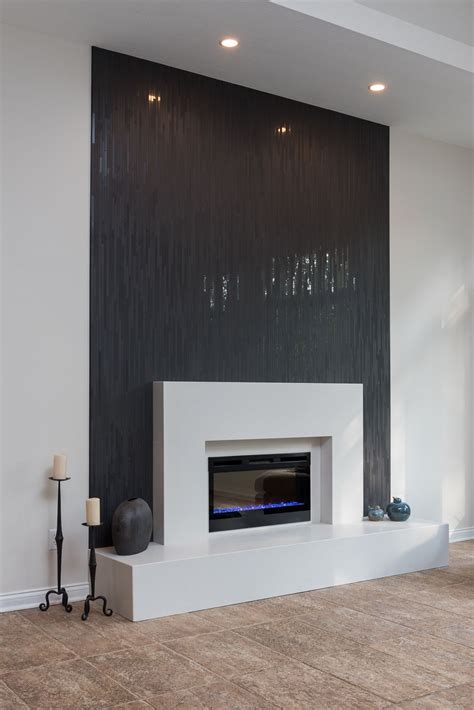 Black Tile Fireplace Wall