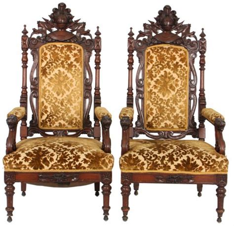 453 Pr Carved Walnut Renaissance Chairs Lot 453