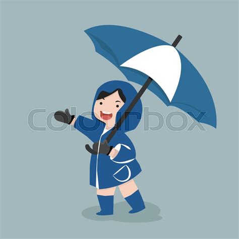 Small Girl Hold Umbrella In Rainy Stock Vector Colourbox
