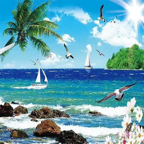 Custom Photo Wall Paper Luxury Quality Hd Seagull Sea Island Blue Sky
