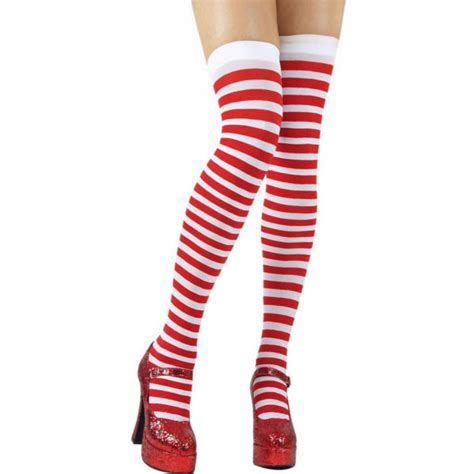 Joke Shop Red And White Striped Stockings