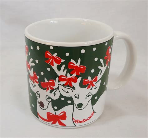 Christmas Reindeer With Bows 10 Oz Coffee Mug Cup Mugs Cups