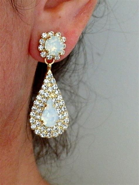 White Opal Chandelier Earringsopal Earringsbridal Chandelier Etsy