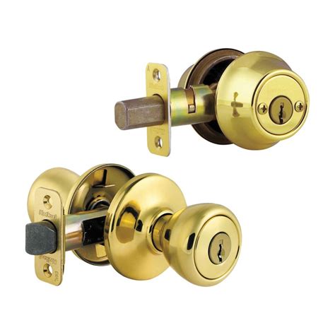 Kwikset Tylo Polished Brass Entry Lock And Double Cylinder Deadbolt