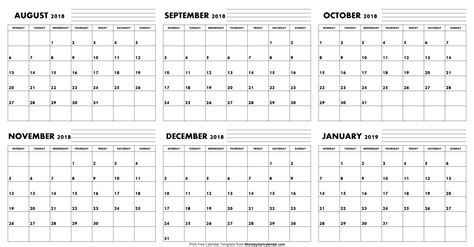 Aug Dec 2019 Calendar Example Calendar Printable