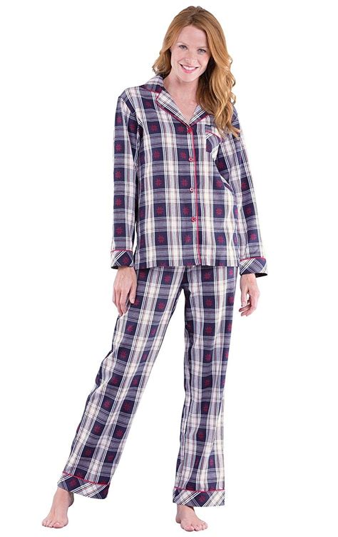 Plaid Button Front Premium Weight Cotton Flannel Pajamas For Women