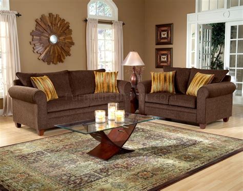 Chocolate Fabric Elegant Living Room Sofa And Loveseat Set