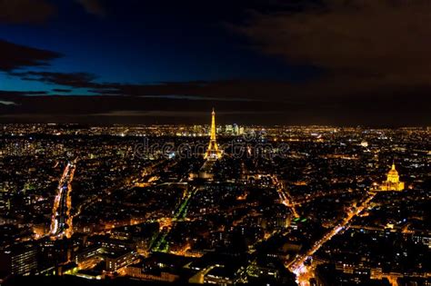 Paris France Skyline Panorama At Night Editorial Image Image Of
