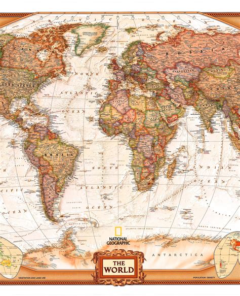 World Executive Antique Style Wall Maps By National Geographic Mural Earth Tone Color Wall Maps