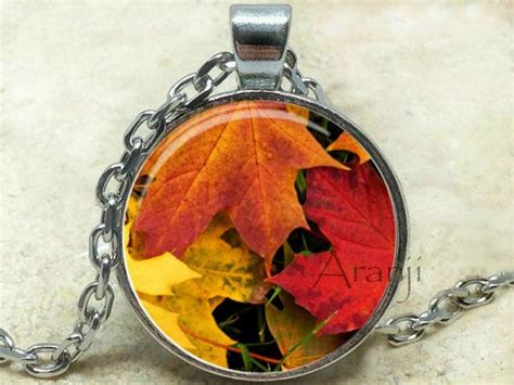 Autumn Leaves Art Pendant Autumn Necklace Autumn Jewelry Fall