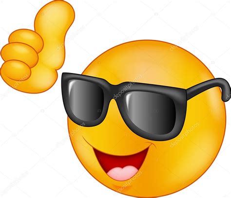 Smiling Emoticon Cartoon Wearing Sunglasses Giving Thumb Up Stock