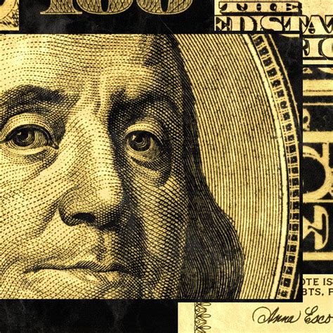 Gold Ben Franklin 100 Dollar Bill Abstract Canvas Wall Art Abstract