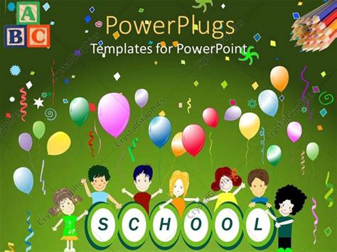 Powerpoint Template School Theme With Happy Children Around Word