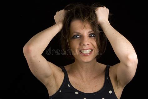 Pretty Brunette Pulling Hair Out Stock Photo Image Of Posing Rage