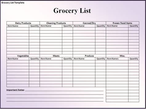 Free Grocery List Template Excel Of Blank Grocery List Template Vrogue