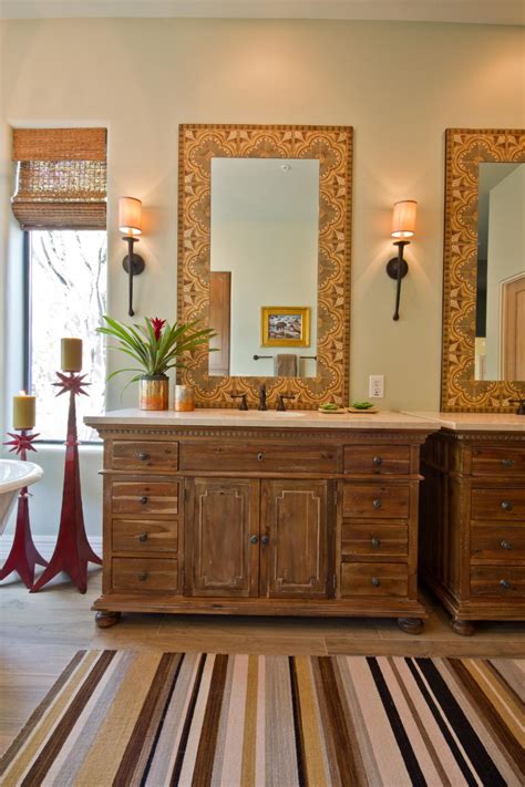 Bathroom stool with white leather top contemporary vanity stools and benches contemporary. Southwestern Bathroom With Furniture-Style Wood Vanities | HGTV