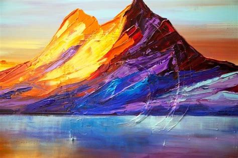 Mountain Abstract Painting On Canvas Huge Colorful Wall Art Etsy