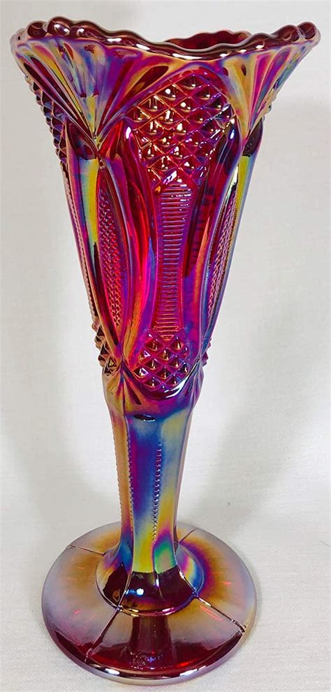 Diamond Pattern Vase Mosser Glass Usa Red Carnival Home And Kitchen