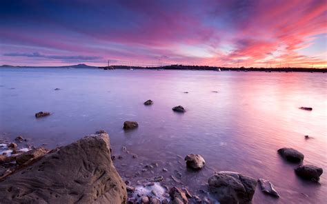 Pink Sunset Bay Sand Ocean Sky Amazing Beach