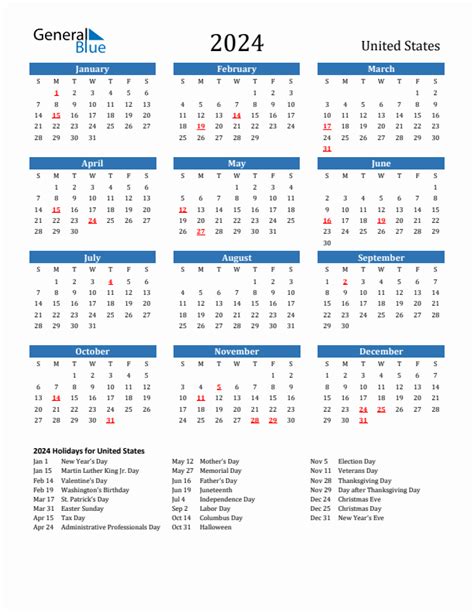 Us Calendar 2024 With Holidays Reina Charleen