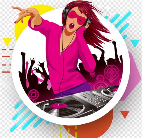 disc jockey nightclub girl illustration cartoon music dj cartoon character poster logo png