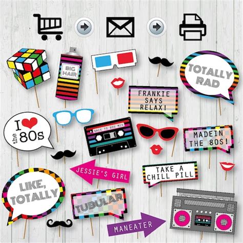 80s Party Printable Photo Booth Props Signs Instant Download 80s