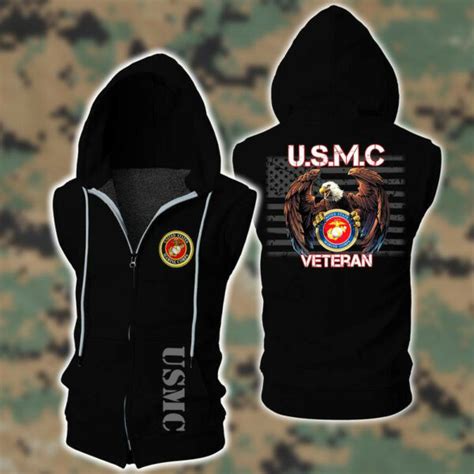 Usmc Veteran The United States Marine Corps Sleeveless Zip Up Hoodie 1